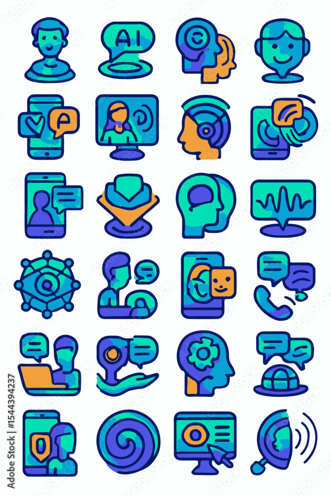 Poster vibrant ai icon collection showcasing artificial intelligence concepts and symbols