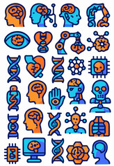 A complex illustration about science and technology, featuring numerous icons and symbols