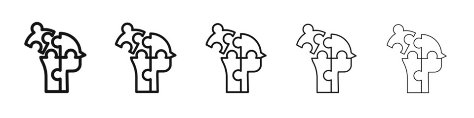 People head with puzzles icon vector outline set illustration sign