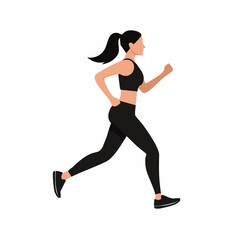 Flat vector of a person jogging, side view, full-body black silhouette, fitness, cardio, healthy lifestyle, running, minimalist active movement design