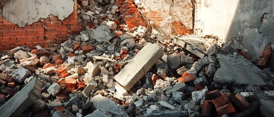 Debris from a demolished building site.