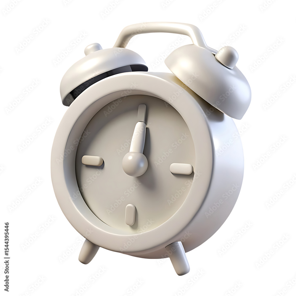 Poster white alarm clock 3d render isolated on transparent background