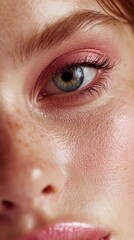 Fototapeta premium Highlighting natural freckles and radiant skin, this close up captures the essence of effortless beauty