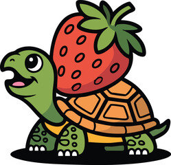Smiling Turtle with Strawberry Vector Illustration