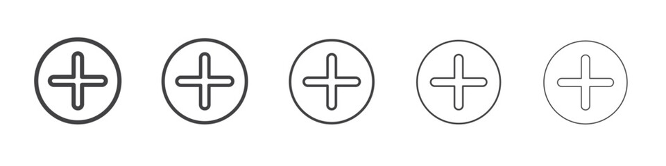Plus icon vector outline set illustration sign
