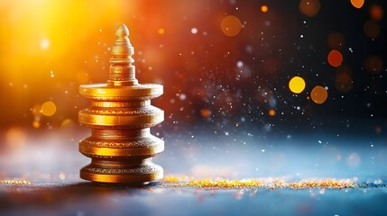 Golden Pagoda, Festive Lights, Sparkling Background, Holiday Decoration