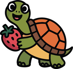 Smiling Turtle with Strawberry Vector Illustration