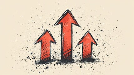 Red arrow up line hand-drawn design, showcasing a dynamic, upward movement with clean lines. Ideal for directional indicators, progress designs, and creative projects.
