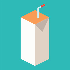 Milk Carton with Straw Flat Style vector illustration 