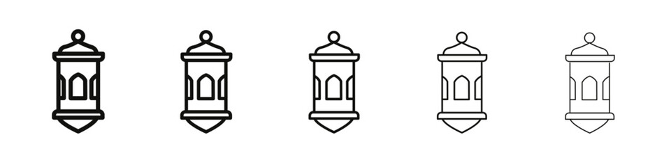 Obraz premium Ramadan lantern icon vector outline set illustration sign