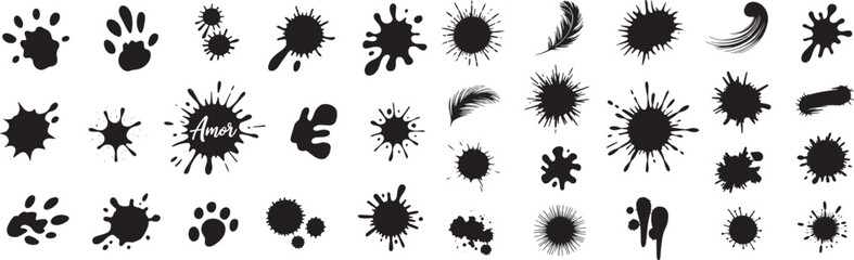 Ink & Paint Splatter Vector Set – Black Artistic Splashes on White Background

