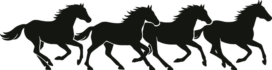 silhouette running horses silhouette in a row