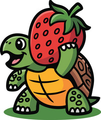 Smiling Turtle with Strawberry Vector Illustration
