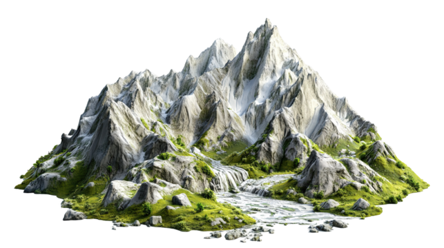 Artistic interpretation of rocky mountain cliff isolated on transparent background. PNG