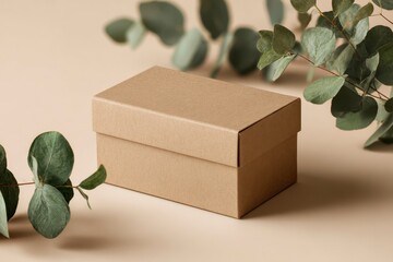 Beige Eco Box Mockup-Eucalyptus Leaves
