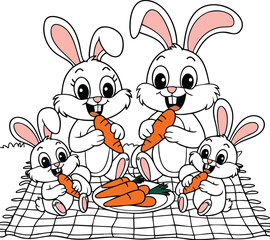 Cartoon Rabbit Family Picnic