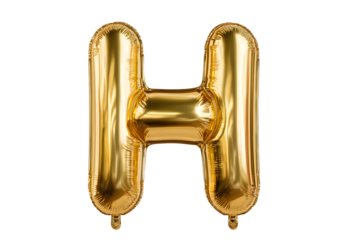 Inflatable golden letter h balloon floating on transparent background, perfect for party decorations, typography, and creative projects