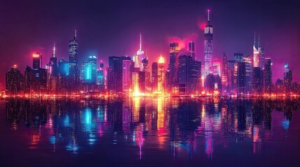 Neon cityscape at night  " A futuristic neon-lit cityscape at night, perfect for urb sci-fi, or digital art designs filled with vibrant energy.
