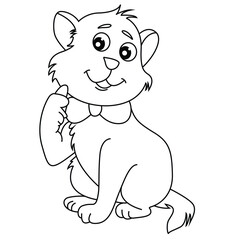 Cute cartoon hand drawn vector smiley cat outline.