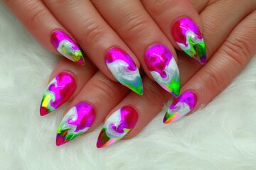 Vibrant, colorful, pointed nails