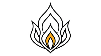 Stylized flame design with black outline and a yellow inner flame on a white background art