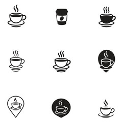 Coffee cup icon set. Cups of coffee tea collection. Hot drink icon. Disposable cup. Cup coffee with steam. Flat style. Vector Illustration.