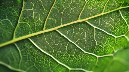 Close-up of a lush green leaf showing its intricate vein structure and texture