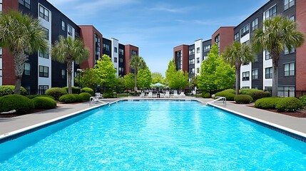 Fototapeta premium Modern apartment complex pool area