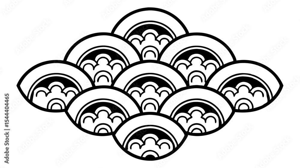 Poster illustration of a pattern with semicircles and curved lines arranged in a decorative composition des