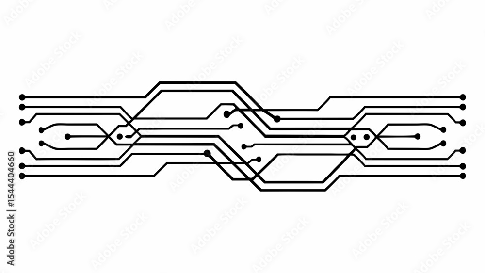 Poster black and white symmetrical circuit board pattern with connections and intersections design element 