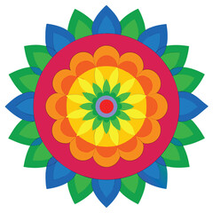 Intricate vibrant rainbow mandala design