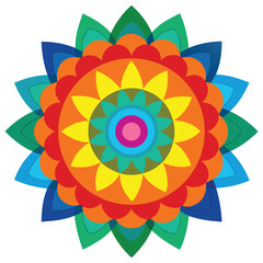 Intricate vibrant rainbow mandala design