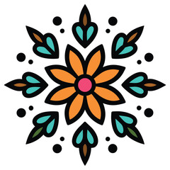 Vibrant symmetrical floral mandala design in cmyk
