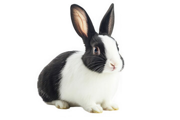 Adorable dutch rabbit portrait, cute bunny with black and white markings, pet animal photography, stock image, isolated on transparent background