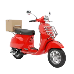 Selbstklebende Fototapeten A red vintage scooter with delivery box isolated on transparent background © Png guru