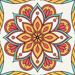 Vibrant symmetrical mandala design in cmyk and rgb