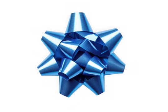 Shiny blue gift bow decoration celebration holiday present ribbon festive party design element isolated on transparent background