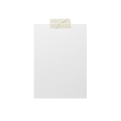 Blank white paper note attached with tape isolated on transparent background