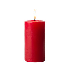 Burning red candle with a bright flame isolated on transparent background