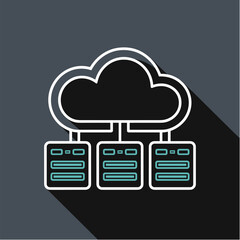 Cloud server in flat vector with dark background, Dark Mode UI style
