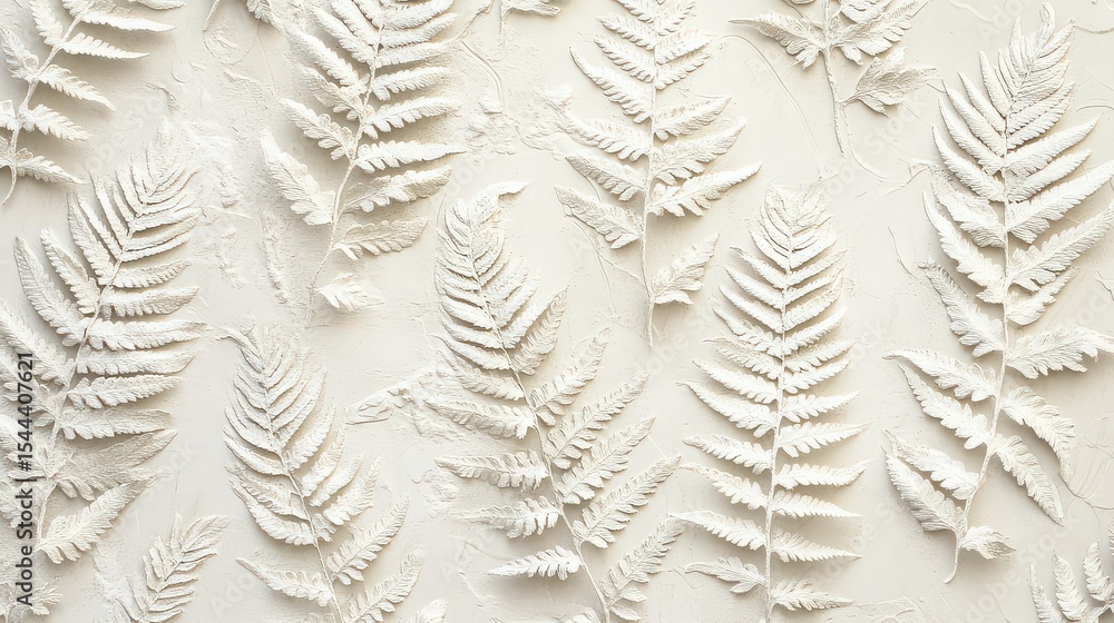 Poster a white textured background with a pattern of embossed fern leaves scattered across the surface even