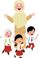 vector illustration of a happy teacher and student 