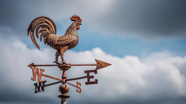 Traditional weather vane showing wind direction against blue sky background