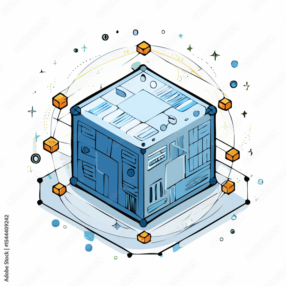 Aufkleber quantum computing cube isometric 3d illustration of futuristic processing power