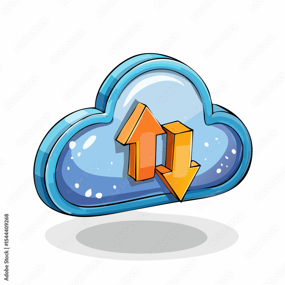 Poster isometric 3d cloud computing icon data upload & download arrows - futuristic design