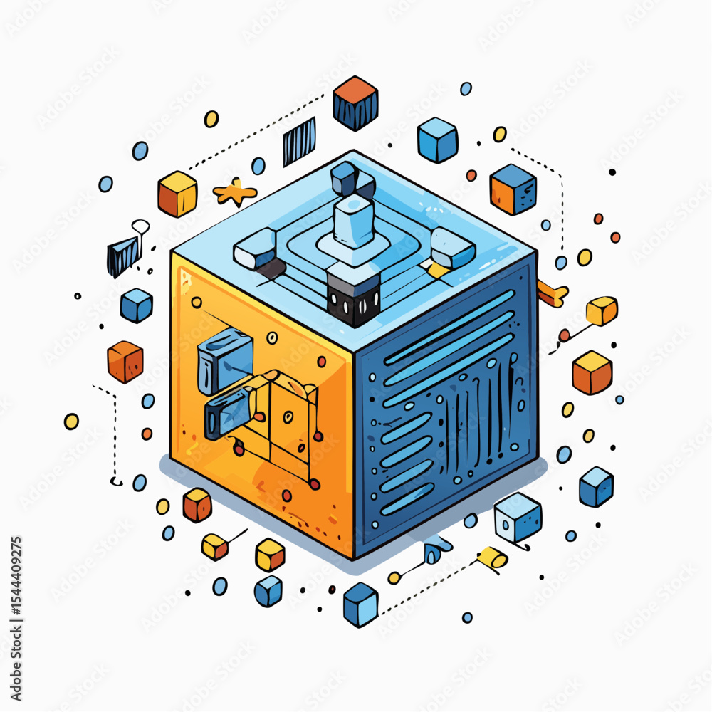 Poster quantum computing cube isometric 3d illustration of futuristic processing power