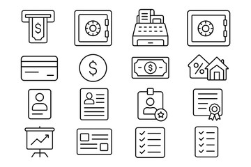Banking and finance icons set with money and security symbols