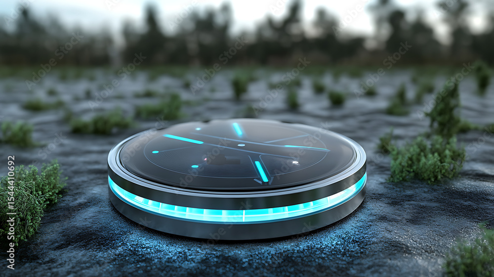 Aufkleber a group of three glowing blue spheres on a black surface. the spheres are illuminated and appear to 