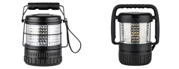 Solar-Powered Camping Lantern with Foldable Handle, front view, isolated on white background PNG