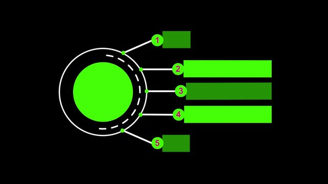 Animated 5 steps circle infographic template for process diagram, minimal icons, and bold text areas, making it perfect for explaining workflows or business strategies